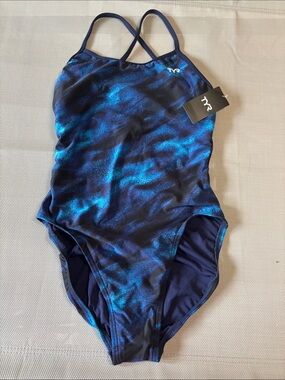 TYR Navy Blue Patterned trinity fit women’s M sz 34 One-Piece Swimsuit NWT